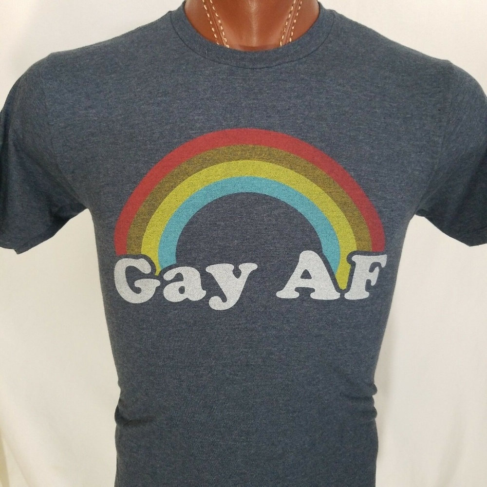 GAY AF Rainbow LGBT Queer Gay Pride Blue 50/50 M